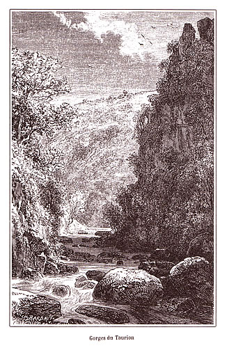 Gravure : gorges du Taurion - La Creuse 1882 - MALTE BRUN